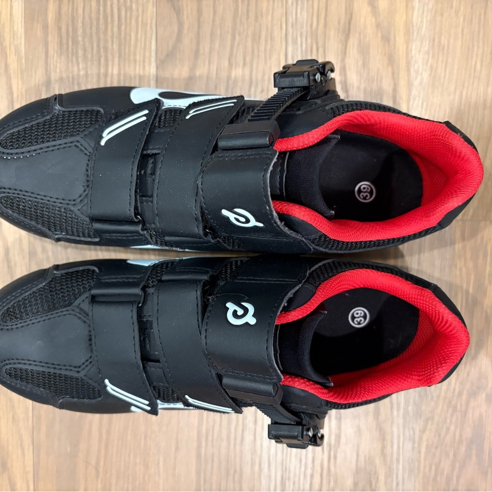 Peloton Black Cycling Shoes with Red Accents size 39